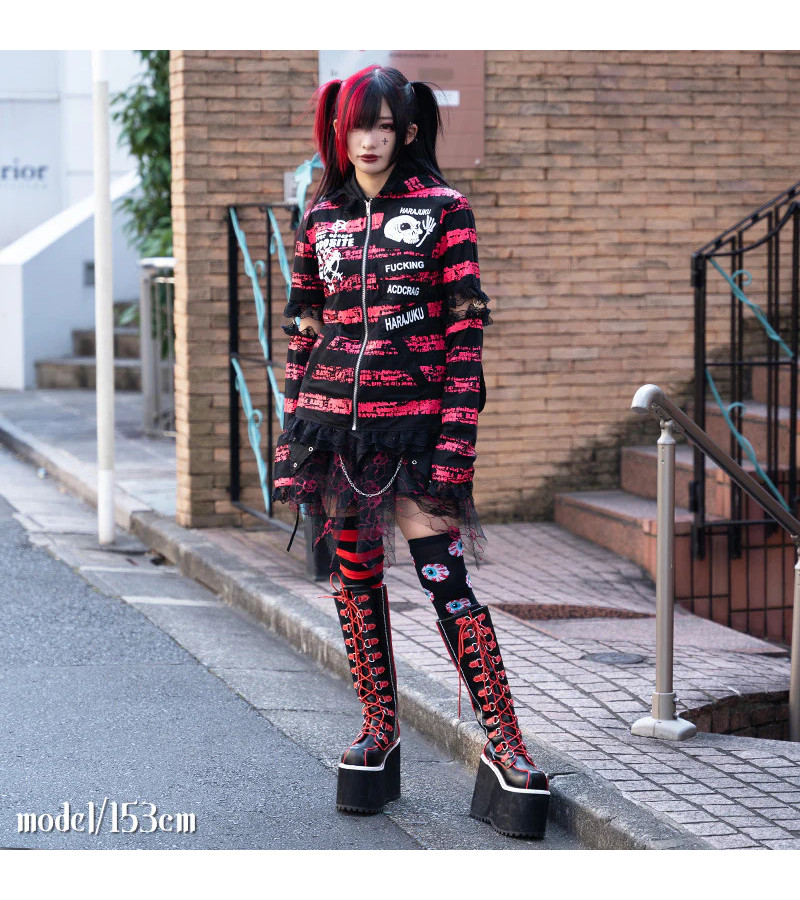 Red Black Striped Harajuku Hoodie ACDC RAG