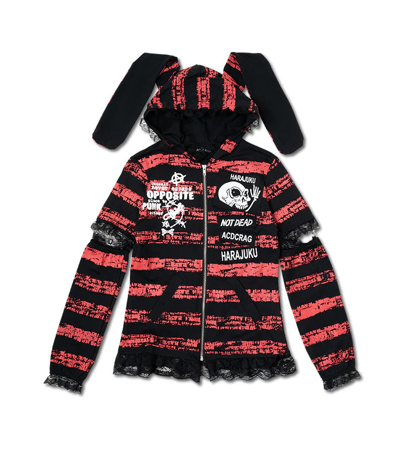 Red Black Striped Harajuku Hoodie ACDC RAG