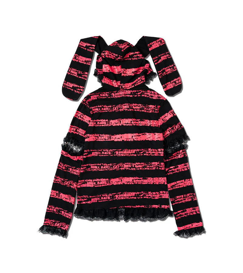 Harajuku Hoodie Rayé Rouge Et Noir