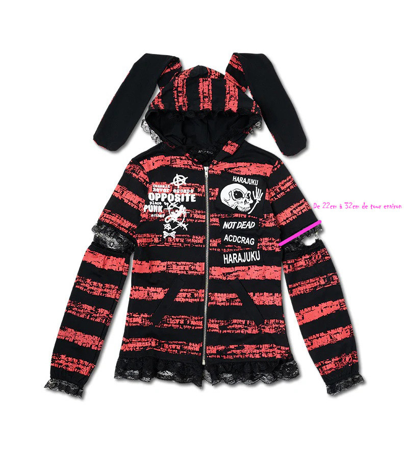 Harajuku Hoodie Rayé Rouge Et Noir ACDC RAG