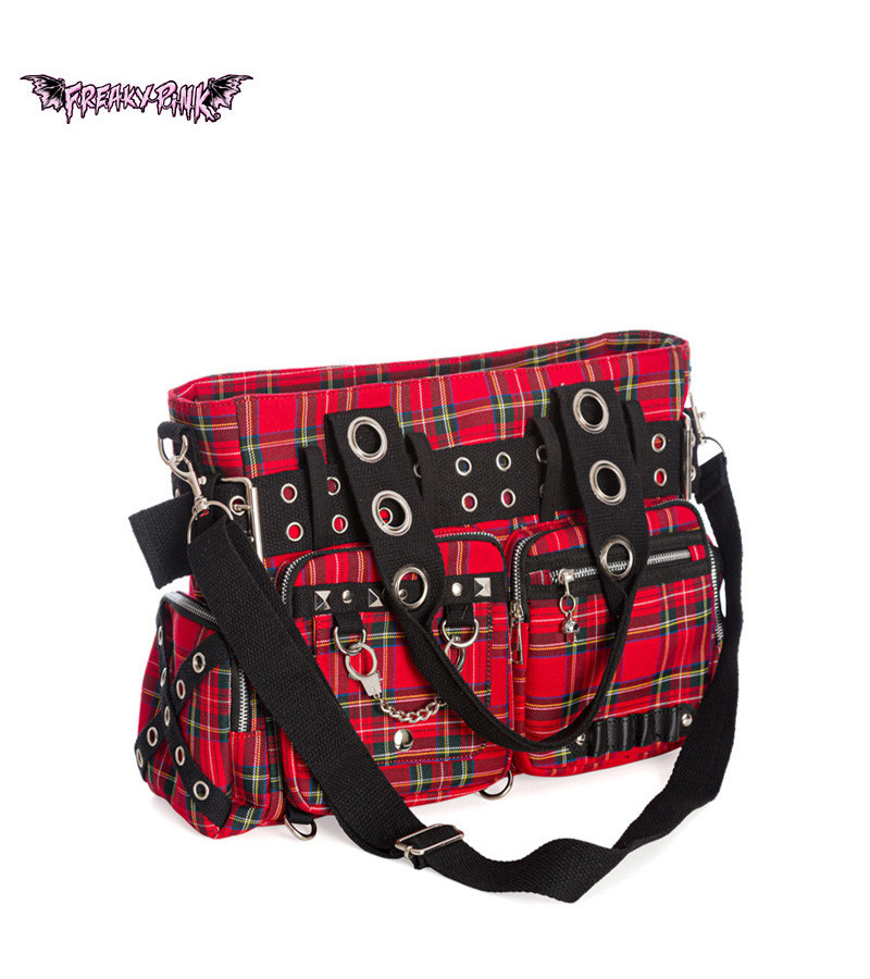 Big Red And Black Tartan Punk Handbag