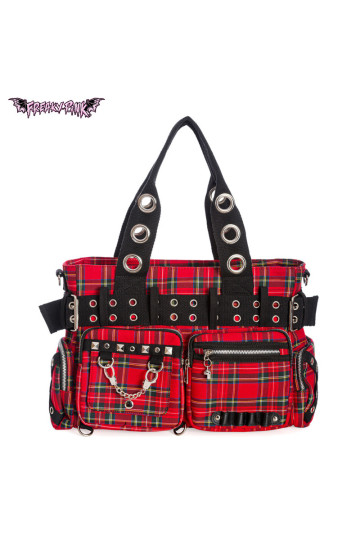Big Red And Black Tartan Punk Handbag