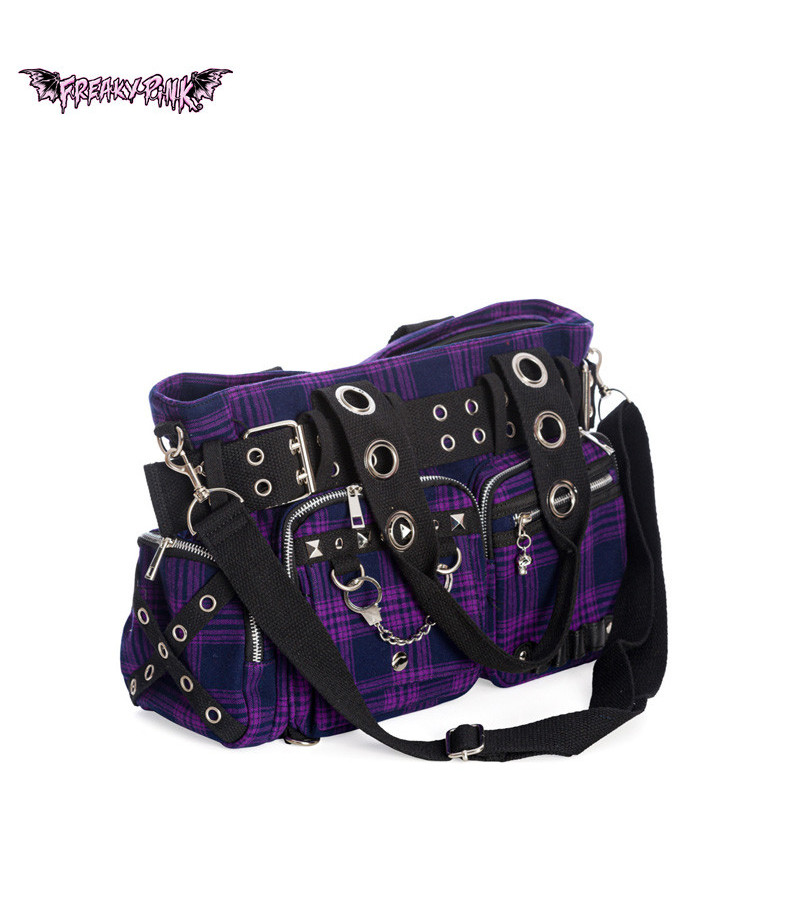 Grand Sac à Main Punk Tartan Violet