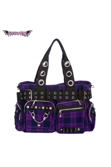Big Purple And Black Tartan Punk Handbag