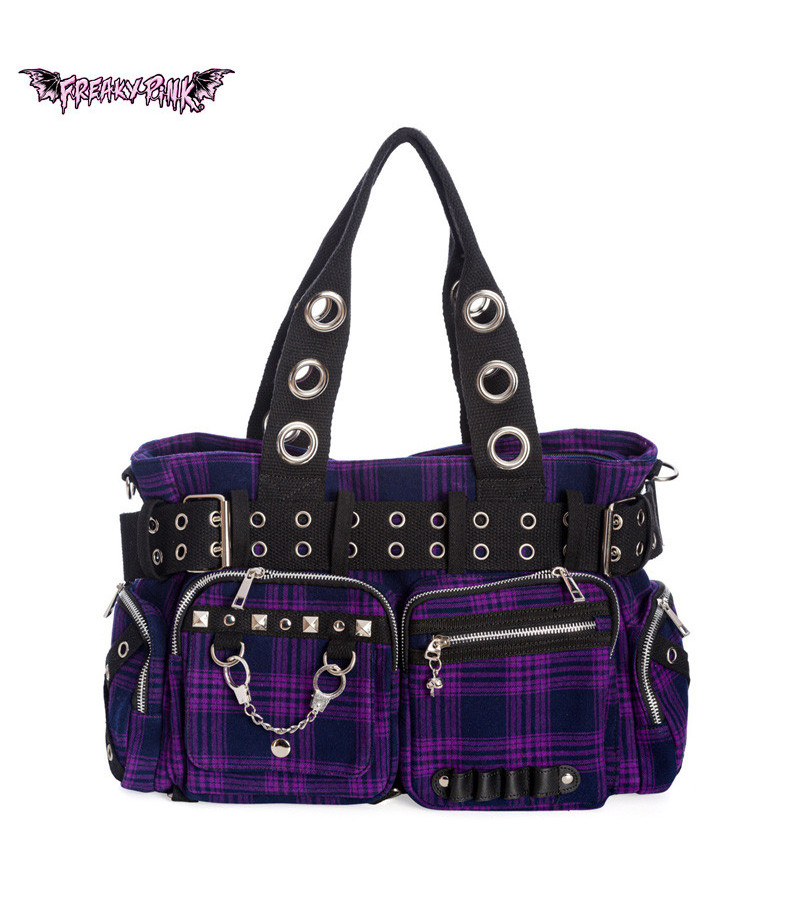 Grand Sac à Main Punk Tartan Violet