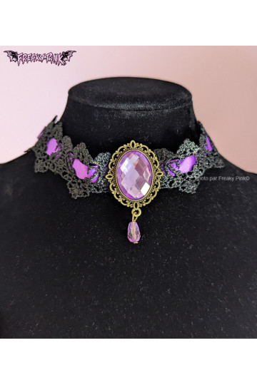 Choker Dentelle Noir Et Violet
