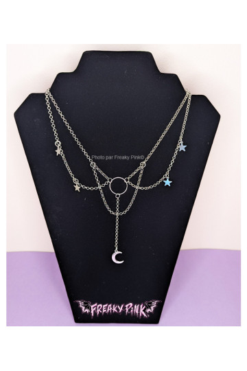 Collier Lune Etoiles Argenté