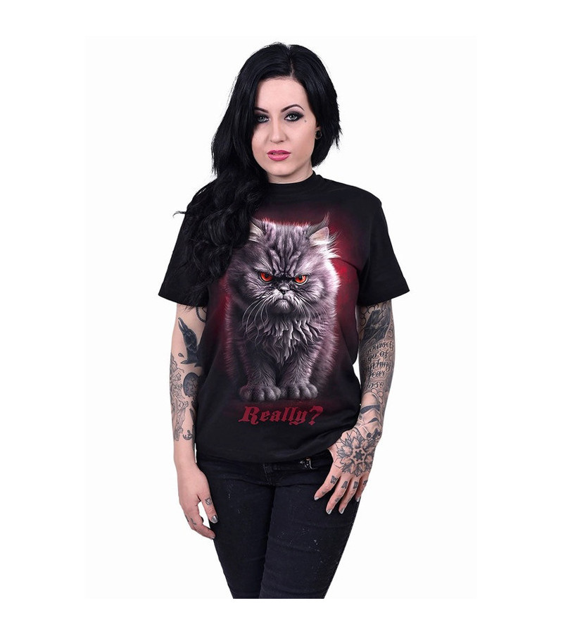 Spiral Cattitude Gothic Unisex T-shirt - Freaky Pink