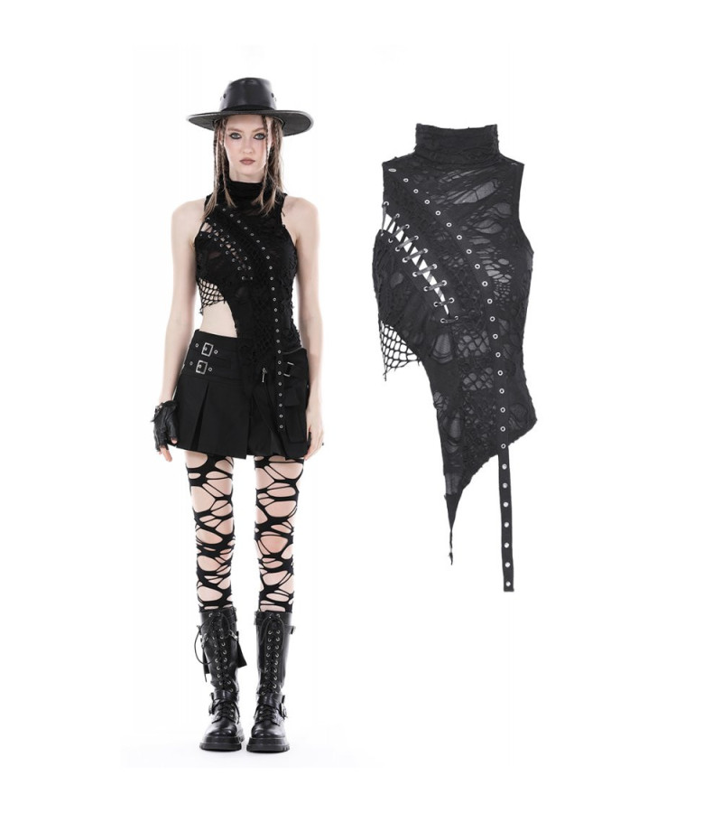 Punk Asymmetric Top With Holes And Lacing
