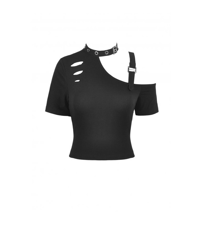 Punk Sexy Asymmetrical Cold Shoulder Top