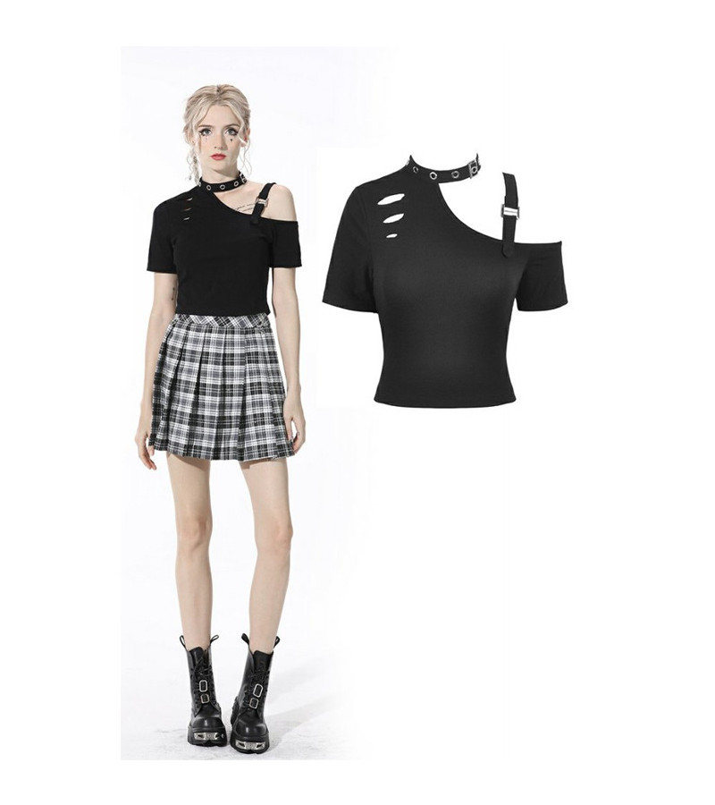 Punk Sexy Asymmetrical Cold Shoulder Top