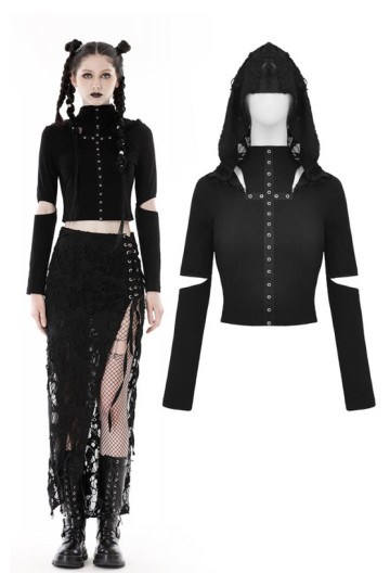 Top Punk Capuche Déchirée Dark In Love - Freaky Pink