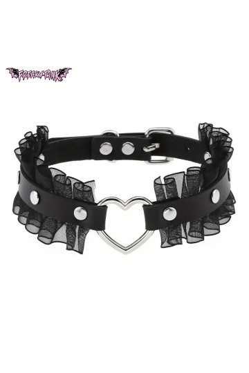 Choker Dentelle Noire Et Coeur