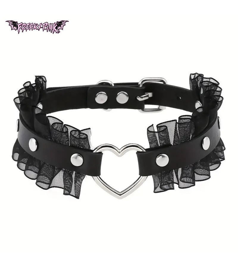 Choker Dentelle Noire Et Coeur Choker Dentelle Noire Et Coeur