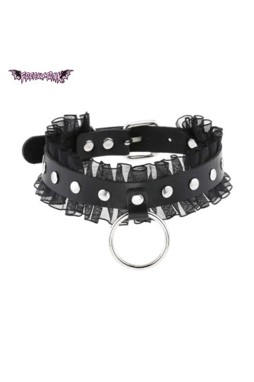 Choker Dentelle Noire Et Anneau