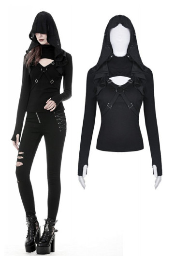 Punk Top With Harness And Distressed Hood