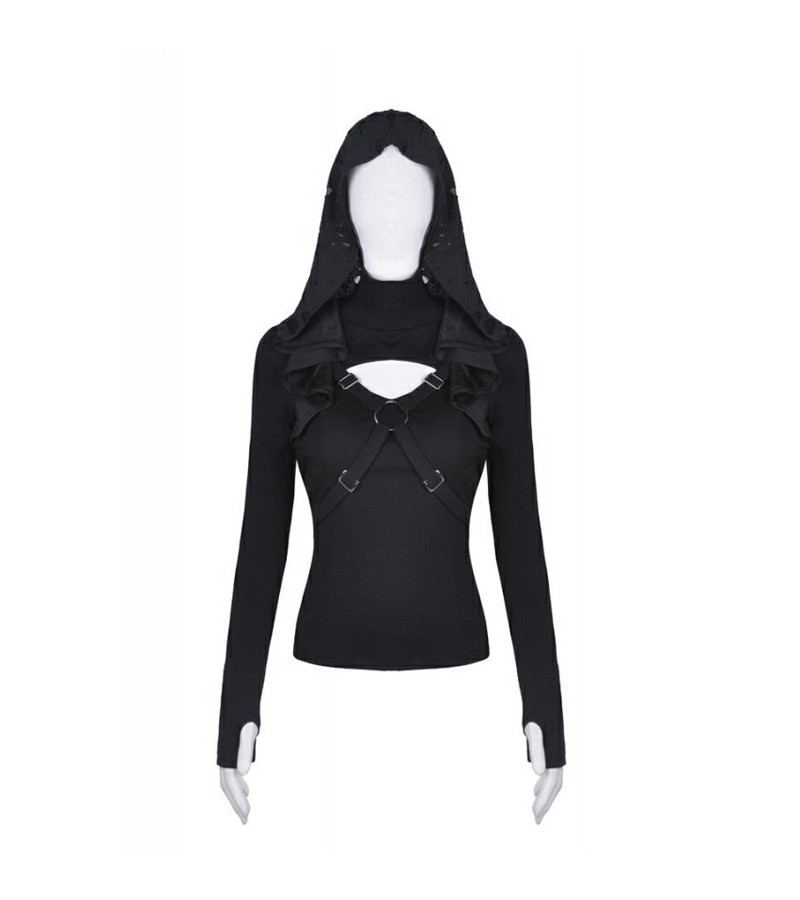 Top Punk Harnais Capuche Déchirée