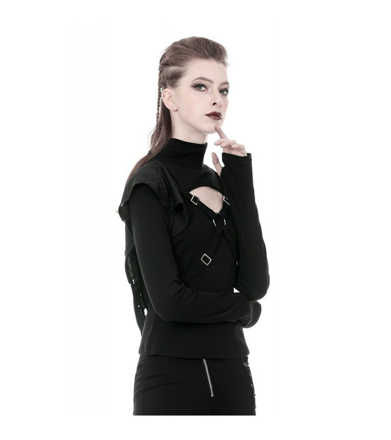 Top Punk Harnais Capuche Déchirée