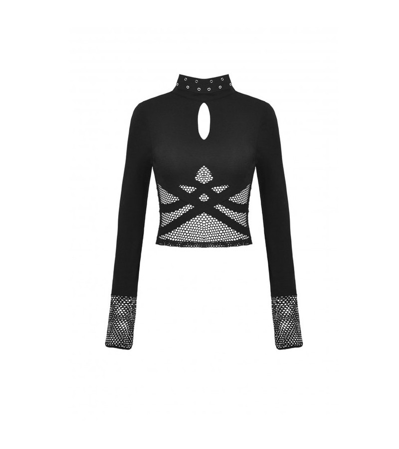 Long Sleeves Black Fishnet Top With Straps