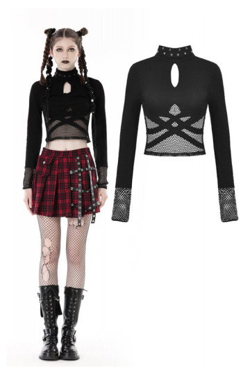 Long Sleeves Black Fishnet Top With Straps