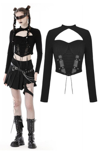 Punk Rock Long Sleeves Black Fishnet Top