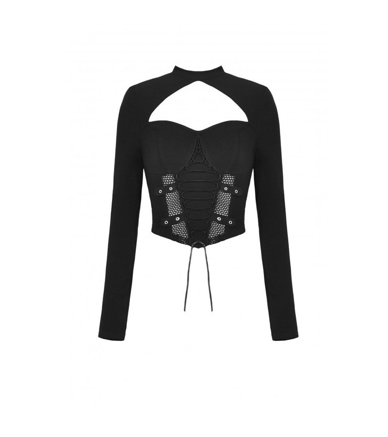 Punk Rock Long Sleeves Black Fishnet Top