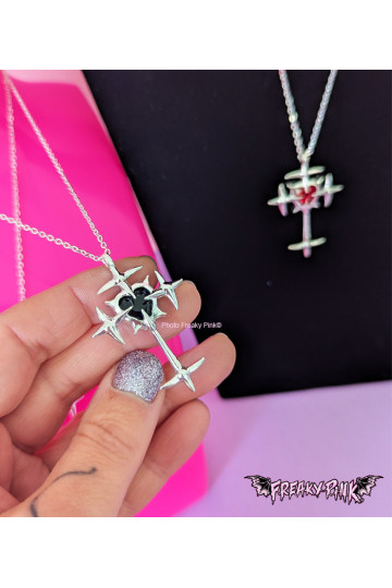 Black Heart Spiked Cross Necklace