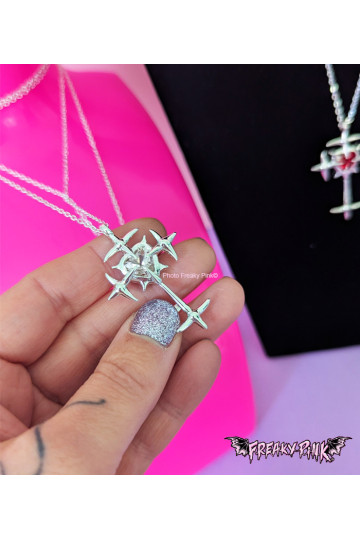 Pastel Pink Heart Spiked Cross Necklace