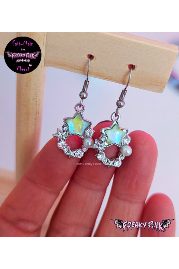 Iridescent Stars Earrings From Freaky Pink Stainless Steel Clasp