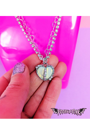 Iridescent White Heart Necklace