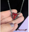 Gothic Red Heart Skull Hands Necklace