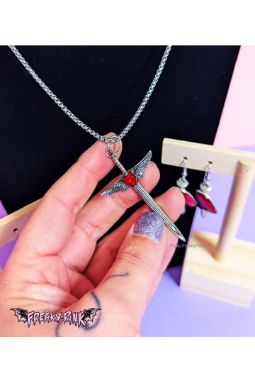 Winged Sword With Red Heart Gem