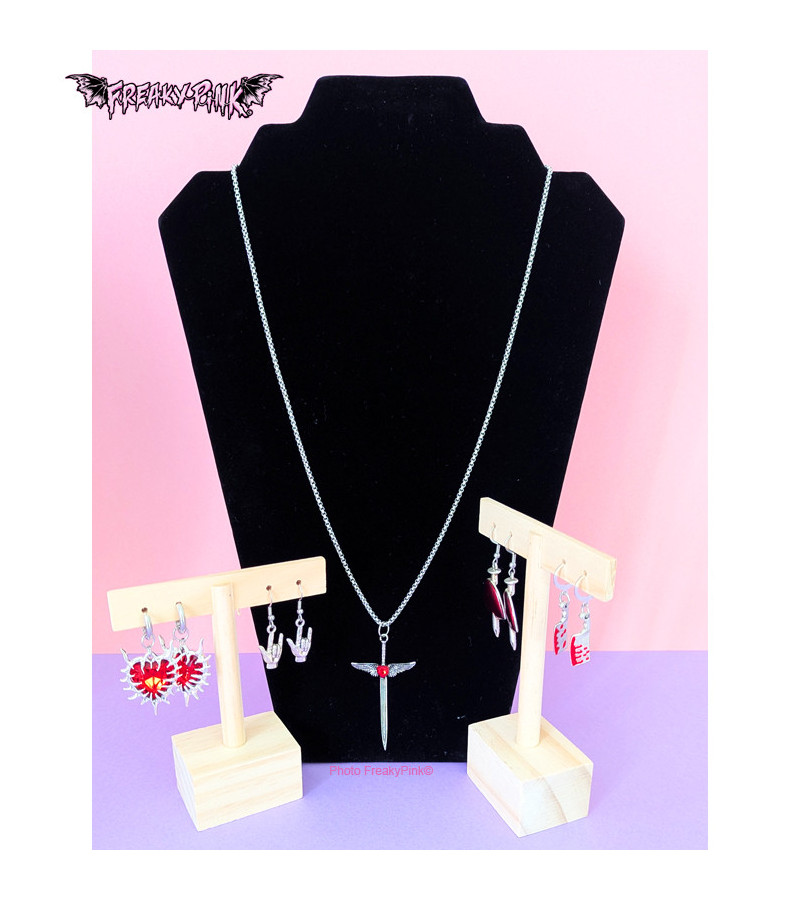 Spiked Red Heart Earrings Stainless Steel Clasp Freaky Pink