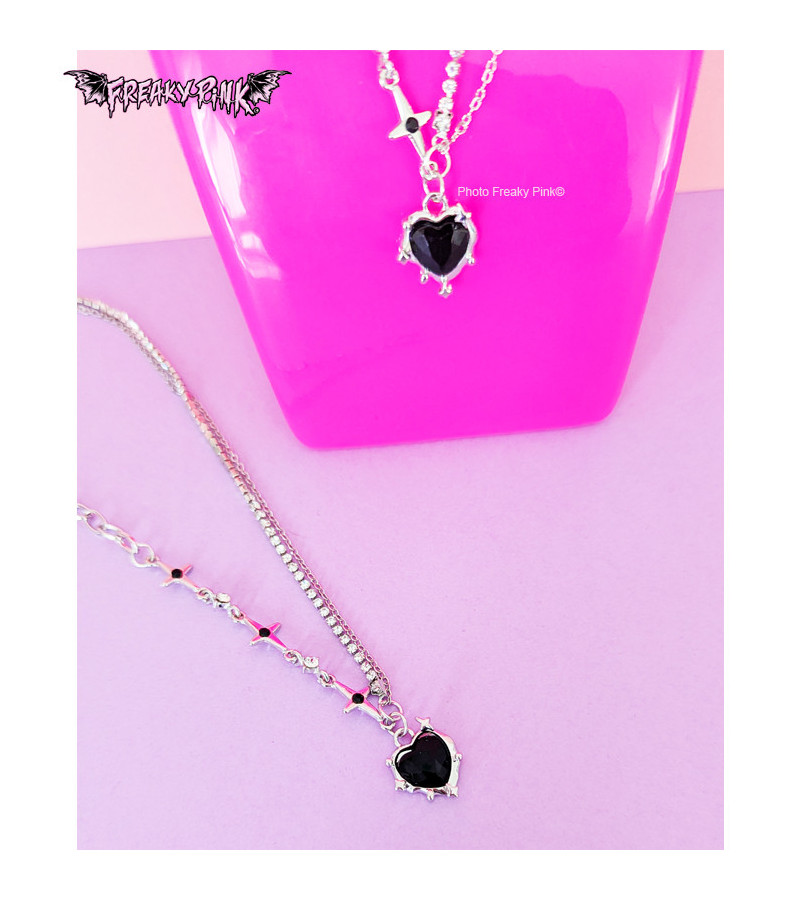 Black Heart And Stars Necklace