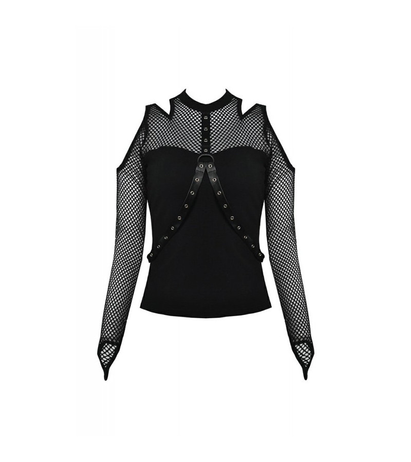 T-shirt Punk Rock Résilles Et Sangles