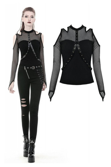 T-shirt Punk Rock Résilles Et Sangles