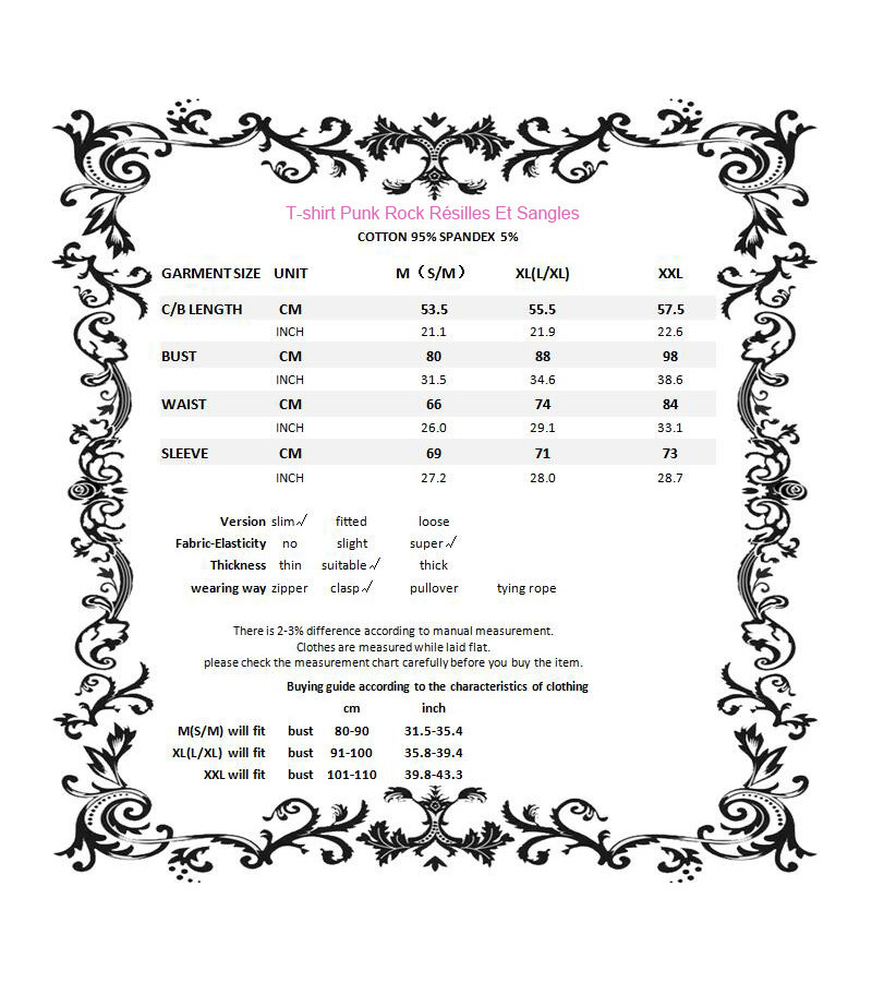 T-shirt Punk Rock Résilles Et Sangles