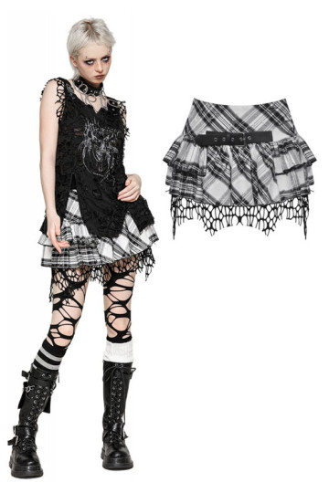 White Checkered Messy Skirt