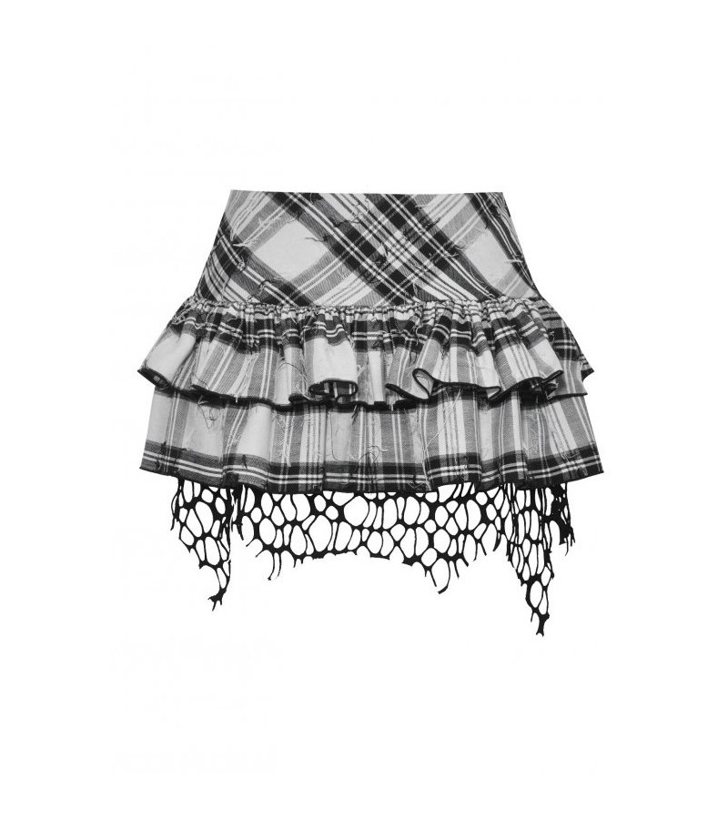 White Checkered Messy Skirt