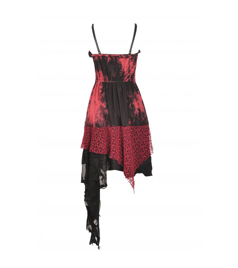 Long Asymmetric Punk Rock Red Tie Dye Dress