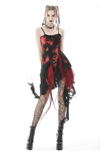 Long Asymmetric Punk Rock Red Tie Dye Dress