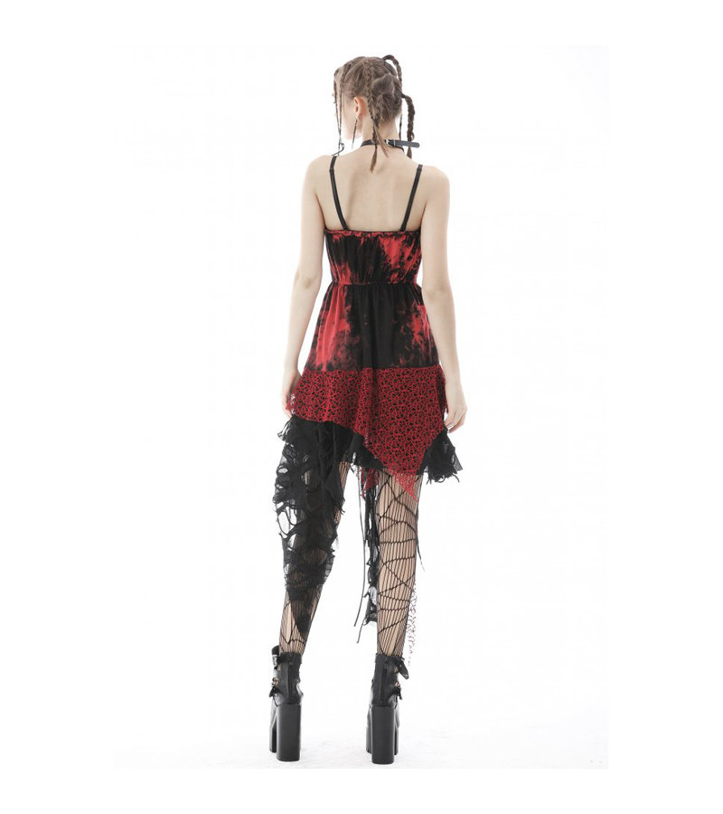 Long Asymmetric Punk Rock Red Tie Dye Dress