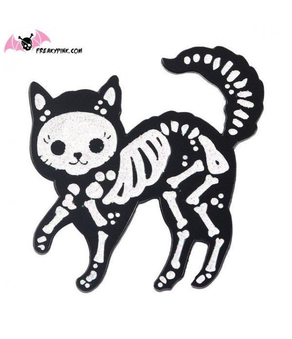 Pins chat squelette noir et blanc