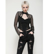Gothic Long Sleeves Black Fishnet Top With Lacing