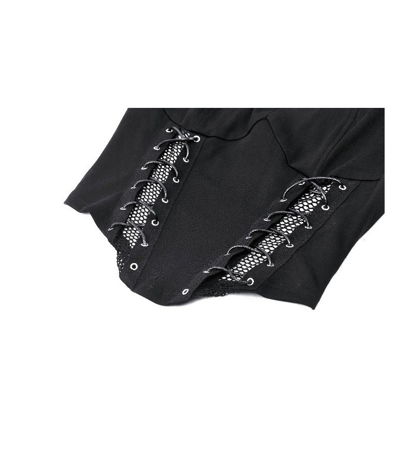 Gothic Long Sleeves Black Fishnet Top With Lacing