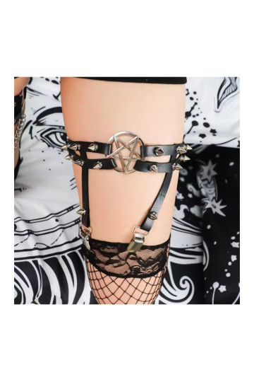 Pentagram Black Garter - Freaky Pink