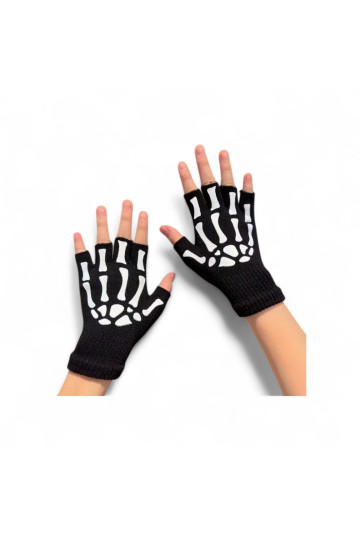 Skeleton Black Fingerless Gloves