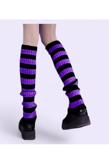 Leg Warmers Rayés Violet Et Noir