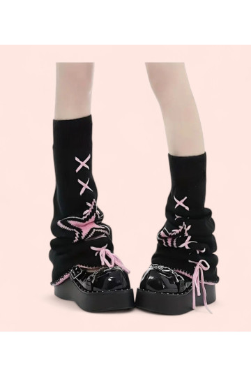 Leg Warmers Noirs Etoile Rose