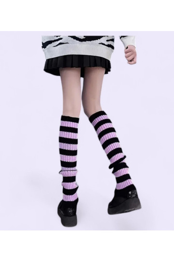 Pastel Purple And Black Striped Leg Warmers